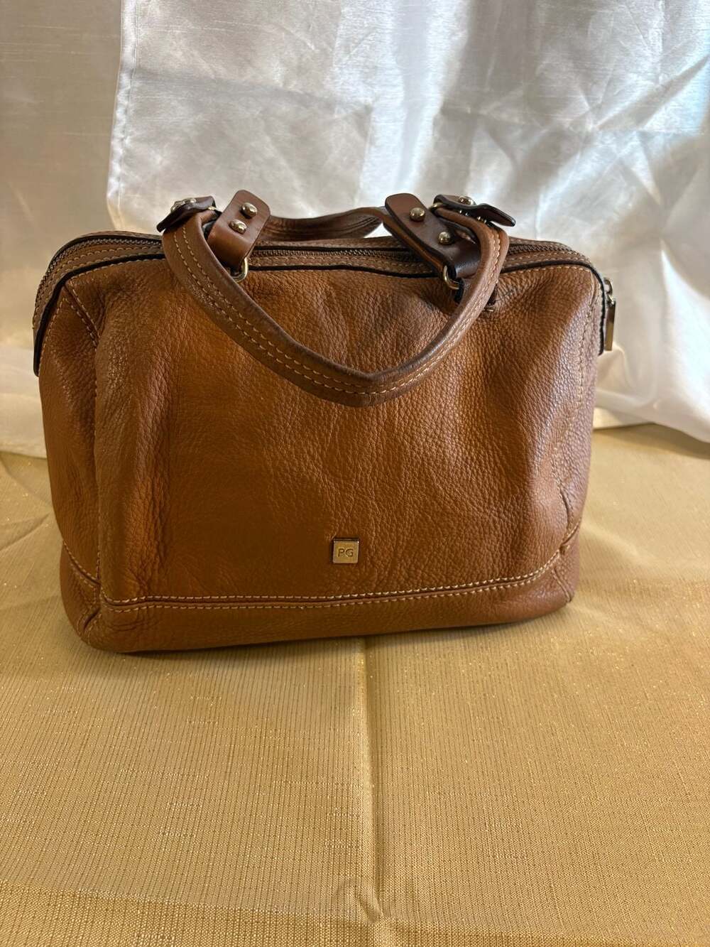 PG Purificacion Garcia Brown Leather Satchel Handbag